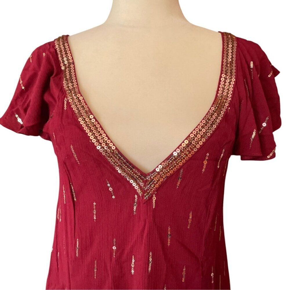 NWT Altar'd State Deenie Boho Burgundy Mini Dress SZ M Gold Sequin Whimsigoth - Picture 6 of 13